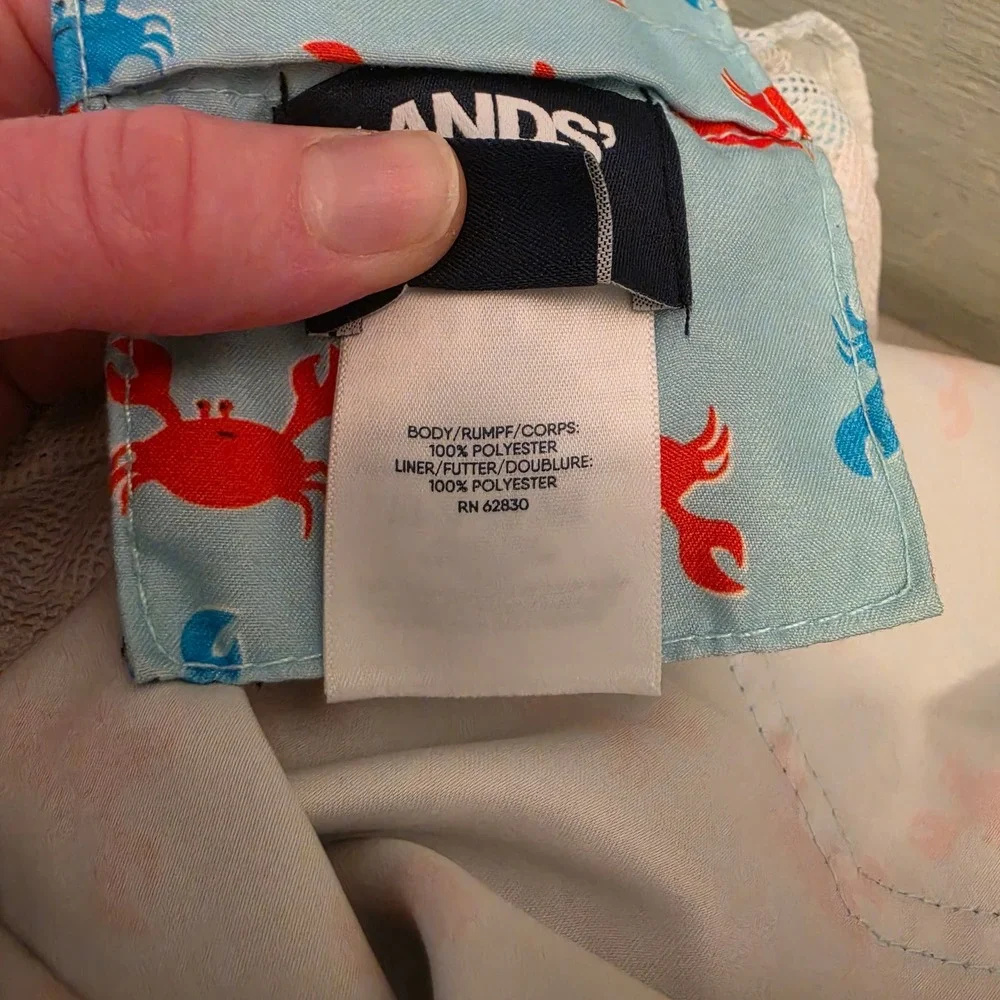 Land's End Men's Light Blue Multicolor Crab Print Swim Trunks Size XXL(44-46) GC